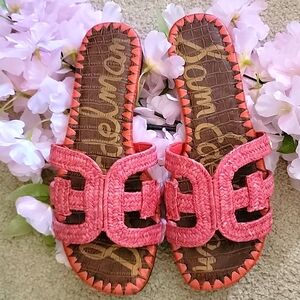 Sam Edelman Raffia Slide Sandal 7.5 Coral Color